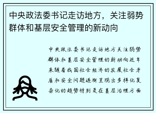 中央政法委书记走访地方，关注弱势群体和基层安全管理的新动向